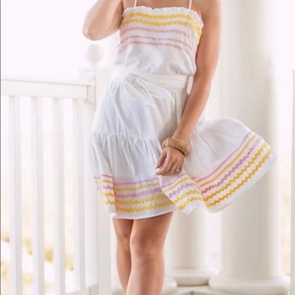 NWT Lisa Marie Fernandez Women's Ric Rac Dress White/Yellow/Pink with Pocket